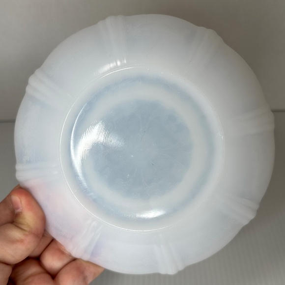 3 Elegant American Sweetheart Monax White Opalescent Glass 6" Tea Cup Saucers - Picture 6 of 16